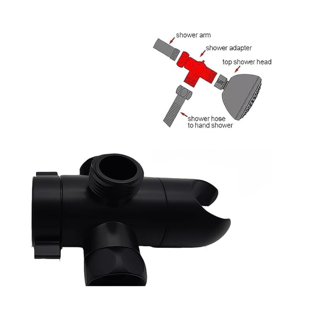 3 krypčių dušo diverteris - juodas