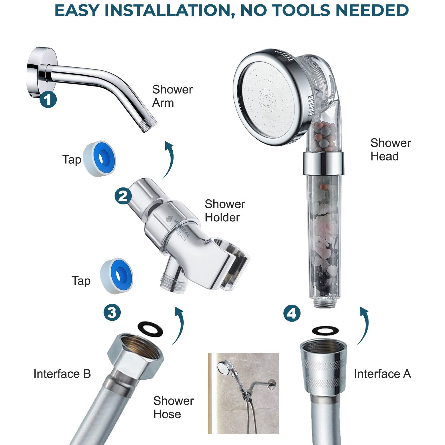 „Chakra“ dušo galvutės dušo būtiniausių daiktų rinkinys
