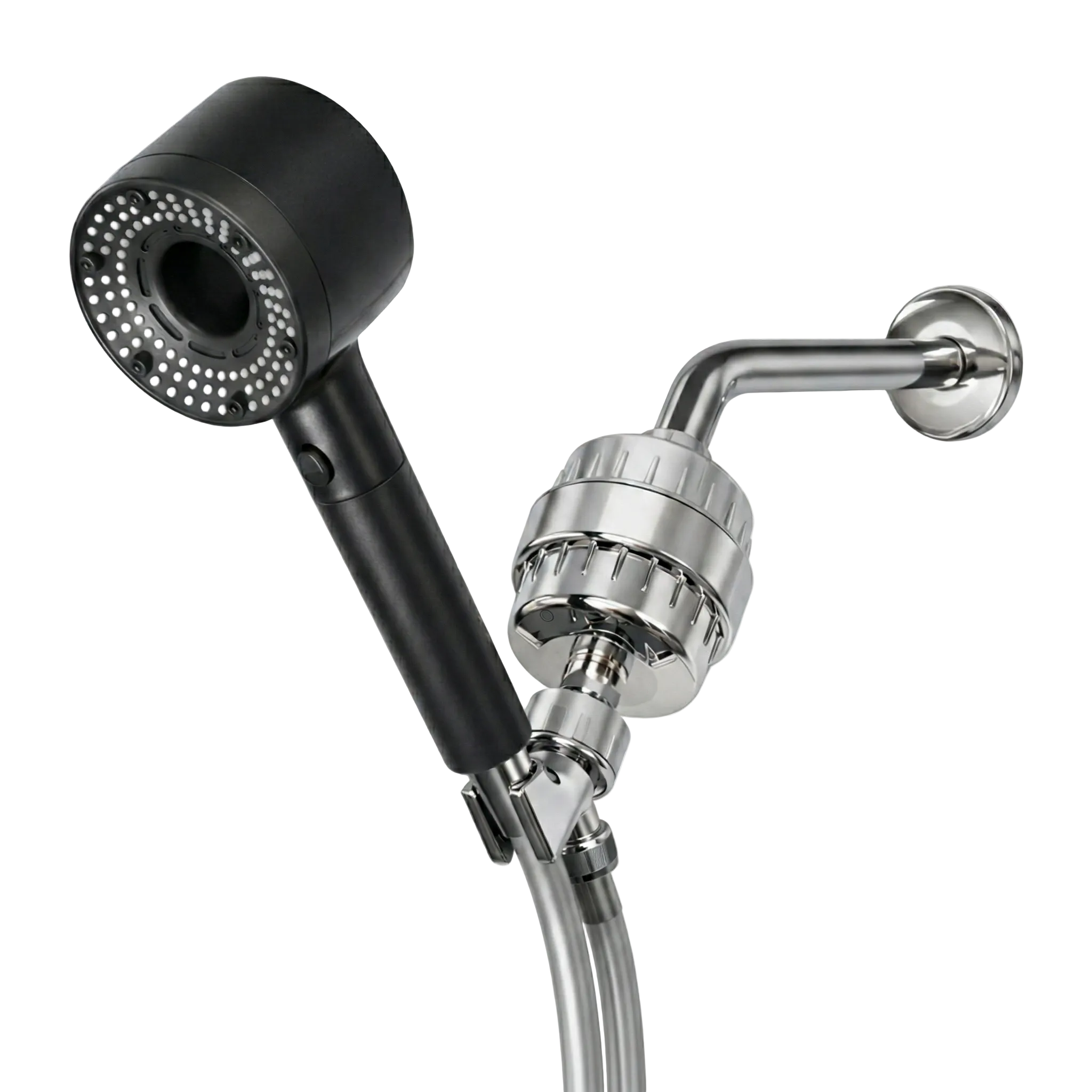 Hey Pure Filtered Shower Head complete kit in black and chrome finish
