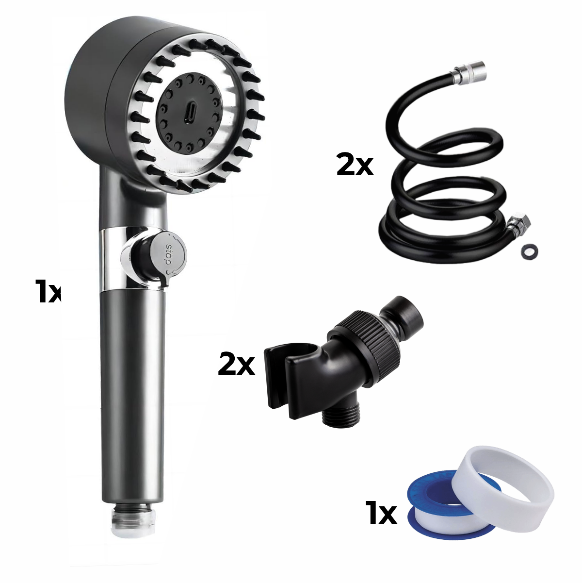 Dušo galvutė + 2x žarna + 2x adapteris + „Teflon“ juosta