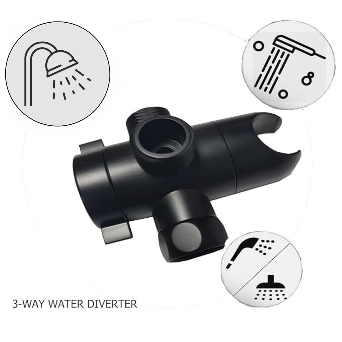 3-Way Shower Diverter - Black