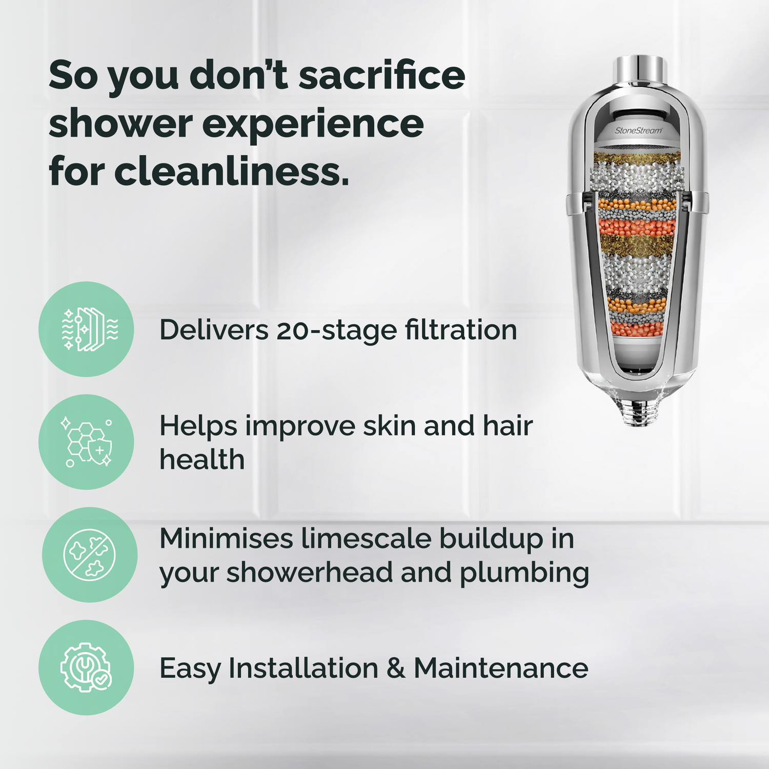 Išplėstinis dušo filtras, skirtas kietam vandeniui