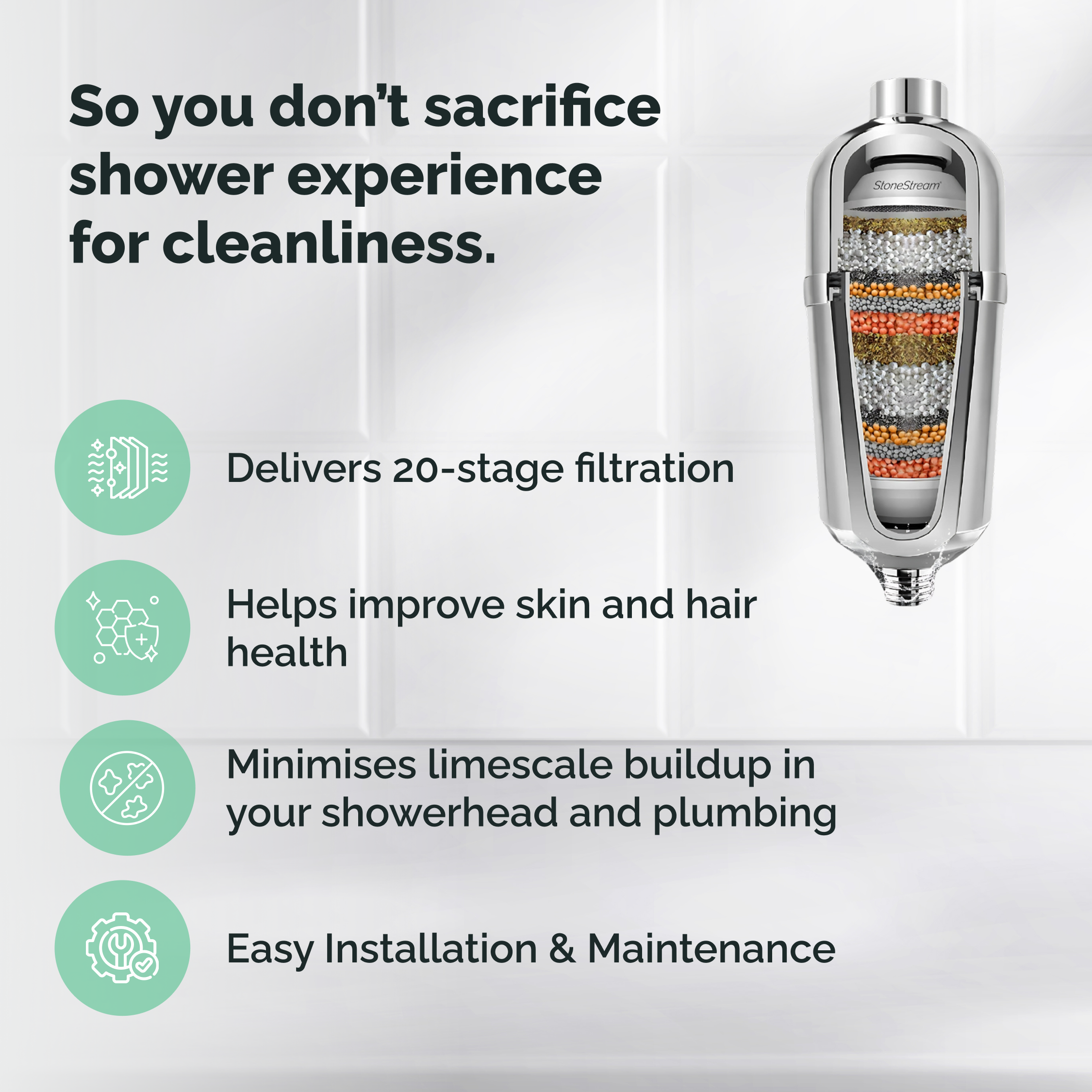 Išplėstinis dušo filtras, skirtas kietam vandeniui